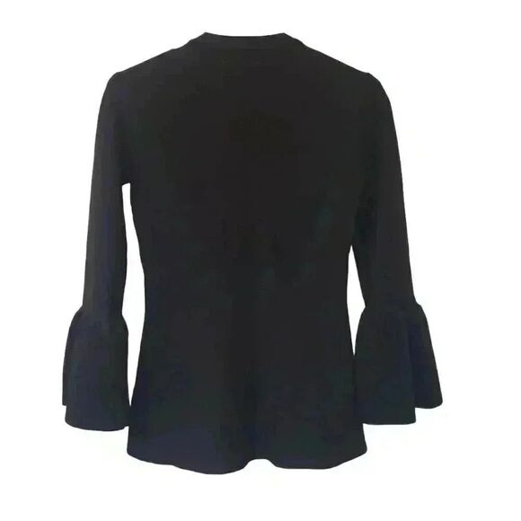 Rachel Parcell Women's Black Viscose/Poly/Nylon Knit Crew Neck Bell Sleeve Sweat - Picture 6 of 10